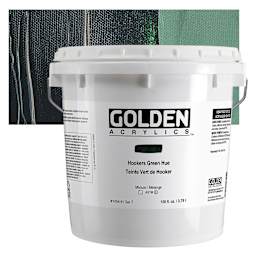 Golden Heavy Body Acrylic Paint - Hooker's Green Hue, 128 oz Jar and swatch
