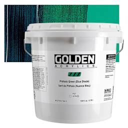 Golden Heavy Body Acrylic Paint - Phthalo Green (Blue Shade), 128 oz Jar and swatch
