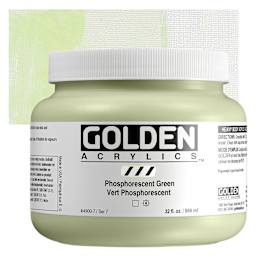 Golden Heavy Body Artist Acrylics - Phosphorescent Green, 32 oz Jar and Swatch