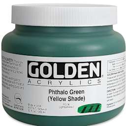 Golden Heavy Body Artist Acrylics - Phthalo Green (Yellow Shade), 32 oz Jar
