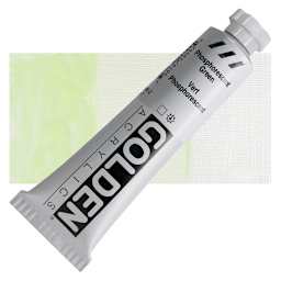 Golden Heavy Body Artist Acrylic - Phosphorescent Green, 2 oz Tube and swatch