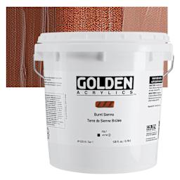 Golden Heavy Body Acrylic Paint - Burnt Sienna, 128 oz Bucket and swatch