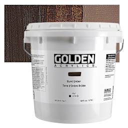 Golden Heavy Body Acrylic Paint - Burnt Umber, 128 oz Bucket and swatch