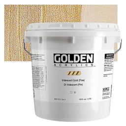 Golden Heavy Body Artist Acrylic - Iridescent Gold (Fine), 128 oz Jar and swatch