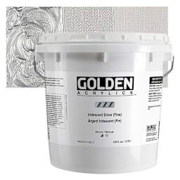 Golden Heavy Body Artist Acrylic - Iridescent Silver (Fine), 128 oz Jar and swatch