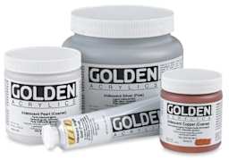 Golden Interference and Iridescent Heavy Body Acrylic Paint - Group Shot of 8 oz, 32 oz, and 4 oz Jars with 5 oz Tube
