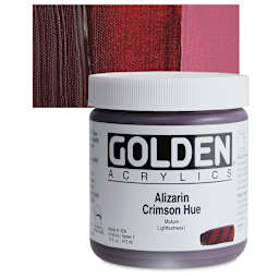 Golden Heavy Body Artist Acrylic - Alizarin Crimson Hue, 16 oz Jar and swatch