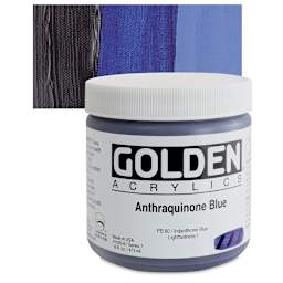 Golden Heavy Body Artist Acrylic - Anthraquinone Blue, 16 oz Jar and swatch