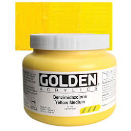 Golden Heavy Body Artist Acrylic - Benzimidazolone Yellow Medium, 32 oz and swatch