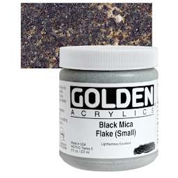 Golden Heavy Body Artist Acrylic - Black Mica Flake (Small), 8 oz jar and swatch