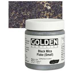 Golden Heavy Body Artist Acrylic - Black Mica Flake (Small), 4 oz jar and swatch