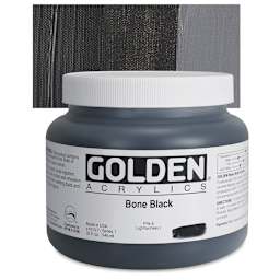 Golden Heavy Body Artist Acrylic - Bone Black, 32 oz Jar and swatch