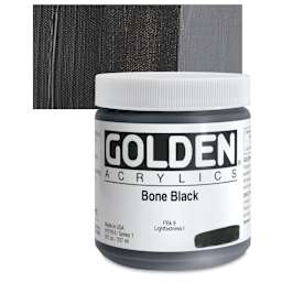 Golden Heavy Body Artist Acrylic - Bone Black, 8 oz Jar and swatch