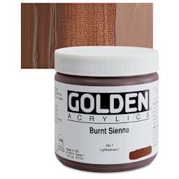 Golden Heavy Body Artist Acrylic - Burnt Sienna, 16 oz Jar and swatch