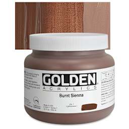 Golden Heavy Body Artist Acrylic - Burnt Sienna, 32 oz Jar and swatch