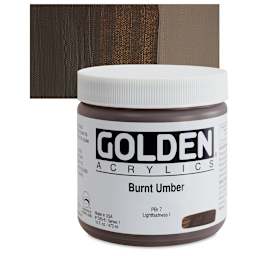 Golden Heavy Body Artist Acrylic - Burnt Umber, 16 oz Jar and swatch