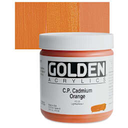 Golden Heavy Body Artist Acrylic - Cadmium Orange, 16 oz Jar and swatch