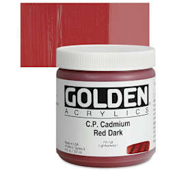Golden Heavy Body Artist Acrylic - Cadmium Red Dark, 8 oz Jar and swatch