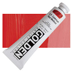 Golden Heavy Body Artist Acrylic - Cadmium Red Medium, 2 oz Tube and swatch