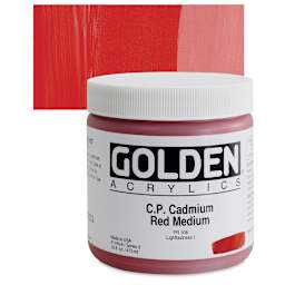Golden Heavy Body Artist Acrylic - Cadmium Red Medium, 16 oz Jar  and swatch