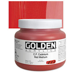 Golden Heavy Body Artist Acrylic - Cadmium Red Medium, 32 oz jar and swatch