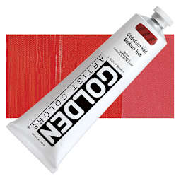 Golden Heavy Body Artist Acrylic - Cadmium Red Medium Hue, 5 oz Tube and swatch