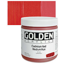 Golden Heavy Body Artist Acrylic - Cadmium Red Medium Hue, 16 oz Jar and swatch