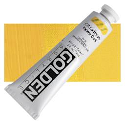 Golden Heavy Body Artist Acrylic - Cadmium Yellow Dark, 2 oz Tube and swatch