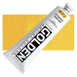Golden Heavy Body Artist Acrylic - Cadmium Yellow Dark, 5 oz tube and swatch