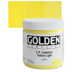 Golden Heavy Body Artist Acrylic - Cadmium Yellow Light, 16 oz Jar and swatch