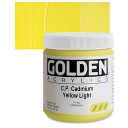 Golden Heavy Body Artist Acrylic - Cadmium Yellow Light, 8 oz Jar and swatch
