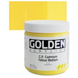 Golden Heavy Body Artist Acrylic - Cadmium Yellow Medium, 16 oz Jar and swatch
