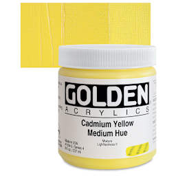 Golden Heavy Body Artist Acrylic - Cadmium Yellow Medium Hue, 8 oz jar and swatch