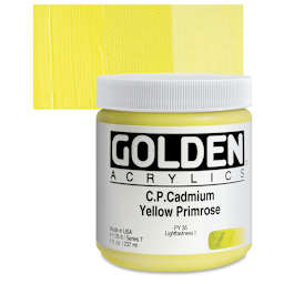 Golden Heavy Body Artist Acrylic - Cadmium Yellow Primrose, 8 oz Jar and swatch