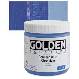 Golden Heavy Body Artist Acrylic - Cerulean Blue Chromium, 16 oz Jar and swatch