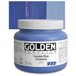 Golden Heavy Body Artist Acrylic - Cerulean Blue Chromium, 32 oz Jar and swatch