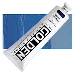 Golden Heavy Body Artist Acrylic - Cerulean Blue Deep, 5 oz tube and swatch
