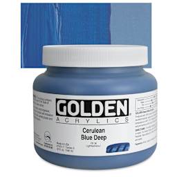 Golden Heavy Body Artist Acrylic - Cerulean Blue Deep, 32 oz Jar and swatch