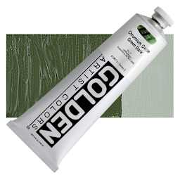 Golden Heavy Body Artist Acrylic - Chromium Oxide Green Dark, 5 oz tube and swatch