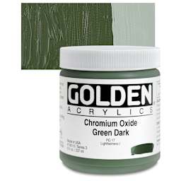 Golden Heavy Body Artist Acrylic - Chromium Oxide Green Dark, 8 oz Jar and swatch