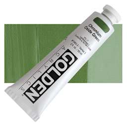 Golden Heavy Body Artist Acrylic - Chromium Oxide Green, 2 oz Tube and swatch