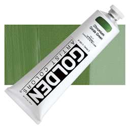 Golden Heavy Body Artist Acrylic - Chromium Oxide Green, 5 oz Tube and swatch