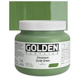 Golden Heavy Body Artist Acrylic - Chromium Oxide Green, 32 oz Jar and swatch