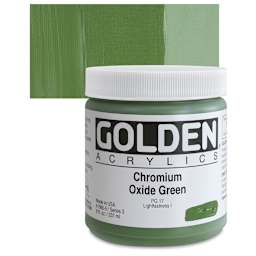 Golden Heavy Body Artist Acrylic - Chromium Oxide Green, 8 oz Jar and swatch