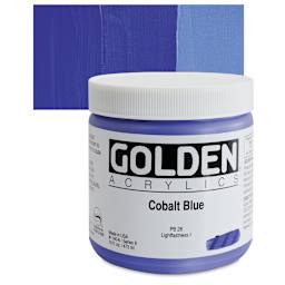 Golden Heavy Body Artist Acrylic - Cobalt Blue, 16 oz Jar and swatch