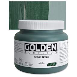Golden Heavy Body Artist Acrylic - Cobalt Green, 32 oz Jar and swatch