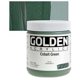 Golden Heavy Body Artist Acrylic - Cobalt Green, 8 oz Jar and swatch