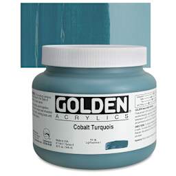 Golden Heavy Body Artist Acrylic - Cobalt Turquoise, 32 oz Jar and swatch