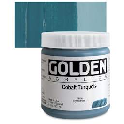 Golden Heavy Body Artist Acrylic - Cobalt Turquoise, 8 oz Jar and swatch