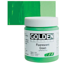 Golden Heavy Body Artist Acrylic - Fluorescent Green, 4 oz Jar and swatch
